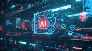 Glowing AI chip on a complex circuit board