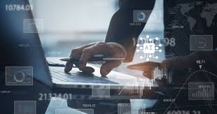 Person interacting with AI data visualizations on a laptop